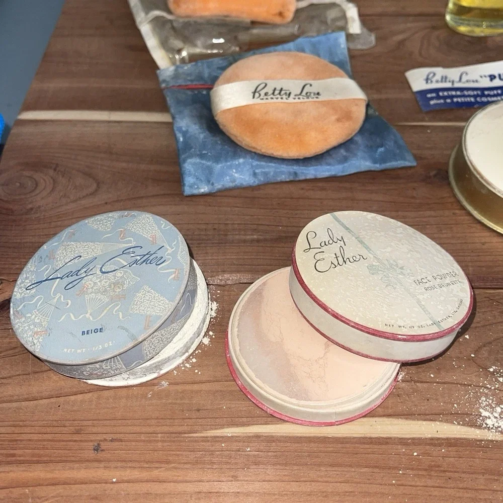 Vtg 1940s-50s Cosmetics Lot Coty Airspun Ponds Lady Esther Powder Tins Ambrosia
